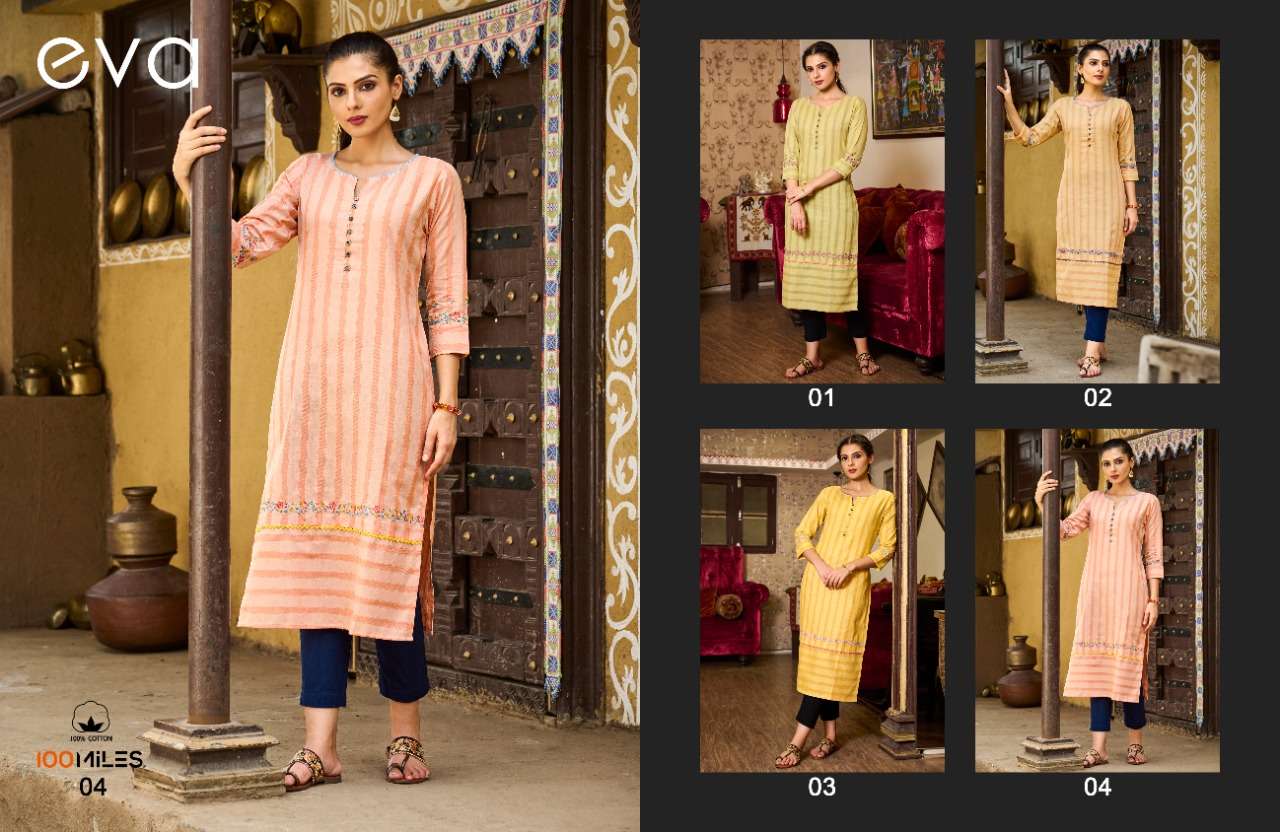 EVA BY 100MILES BRAND PRESENTS PURE SELF PATTERNED COTTON EMBROIDERED WORK KURTI WITH LACE AND 34TH SLEEVES -05 & INDEX